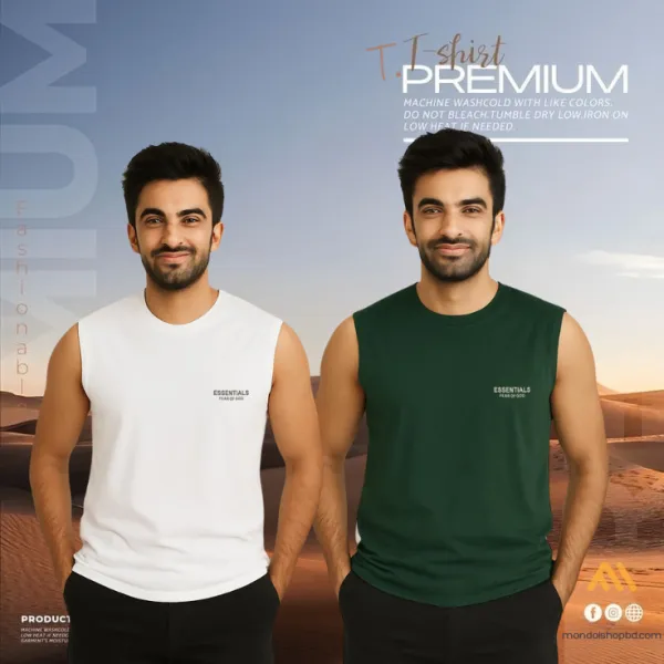 🔥 2 Pieces Sleeveless T-Shirt, White & Green  কম্বো – বেশি নিন, কম খরচ করুন! 🔥