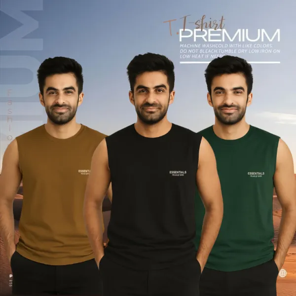 🔥 3 Pieces Sleeveless T-Shirt, Brown & Black & Green কম্বো – বেশি নিন, কম খরচ করুন! 🔥