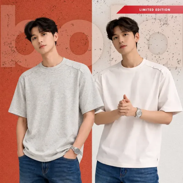 2 Piece Limited Edition Gray & White Drop Shoulder T-Shirt